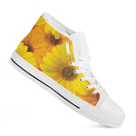 Yellow Daisy Flower Print White High Top Shoes