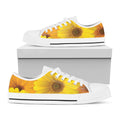Yellow Daisy Flower Print White Low Top Sneakers