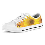 Yellow Daisy Flower Print White Low Top Shoes