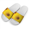 Yellow Daisy Flower Print White Slide Sandals