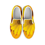 Yellow Daisy Flower Print White Slip On Shoes