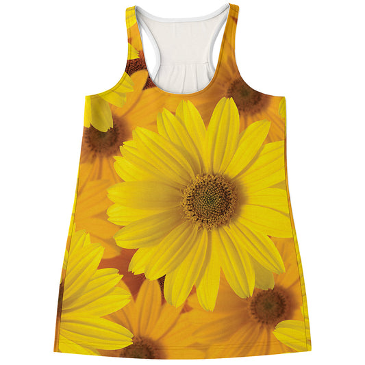 Yellow Daisy Flower Print Women's Racerback Tank Top