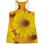 Yellow Daisy Flower Print Women's Racerback Tank Top