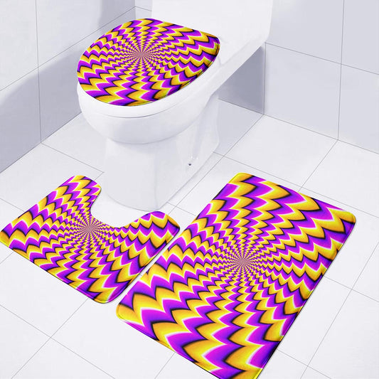 Yellow Dizzy Moving Optical Illusion 3 Piece Bath Mat Set