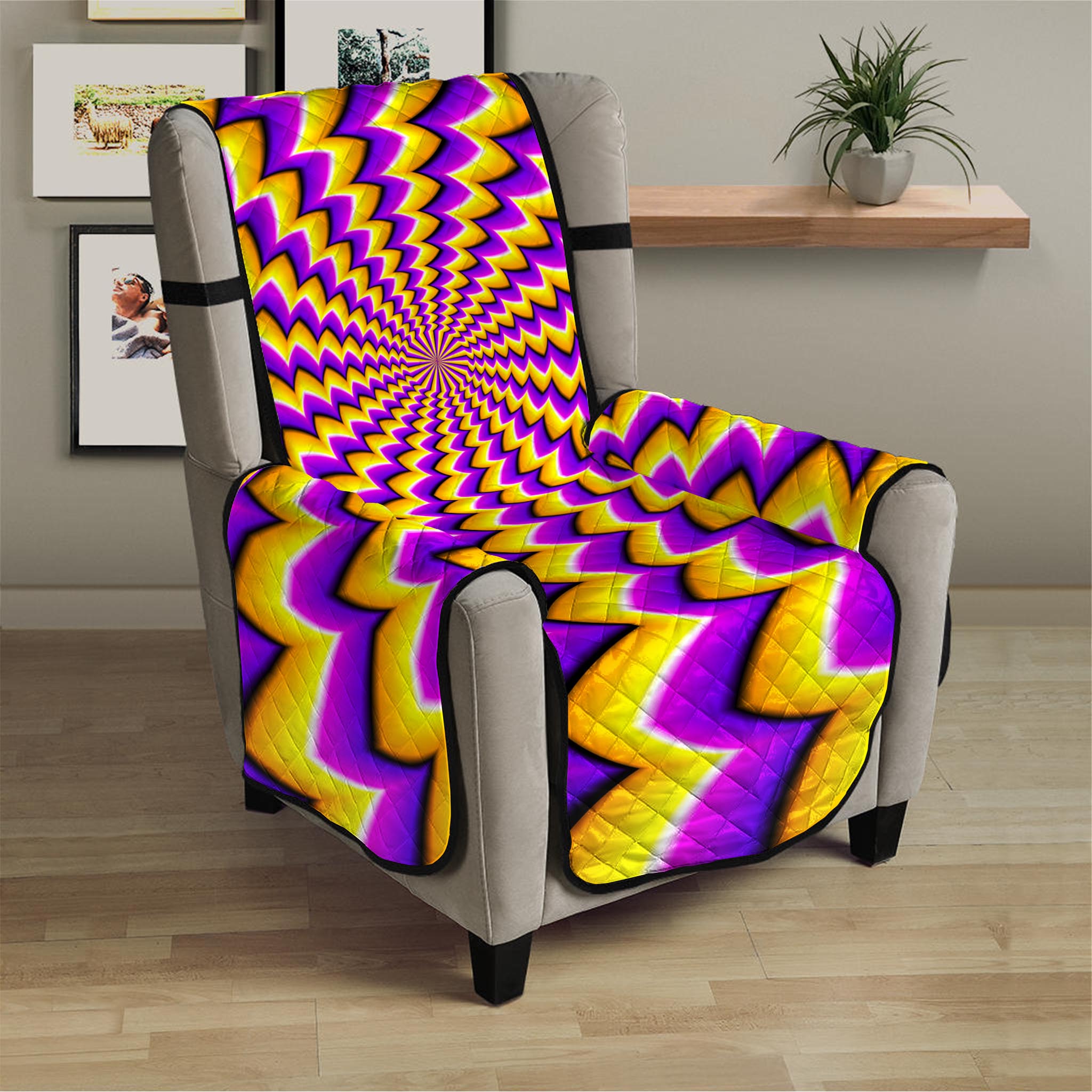 Yellow Dizzy Moving Optical Illusion Armchair Protector