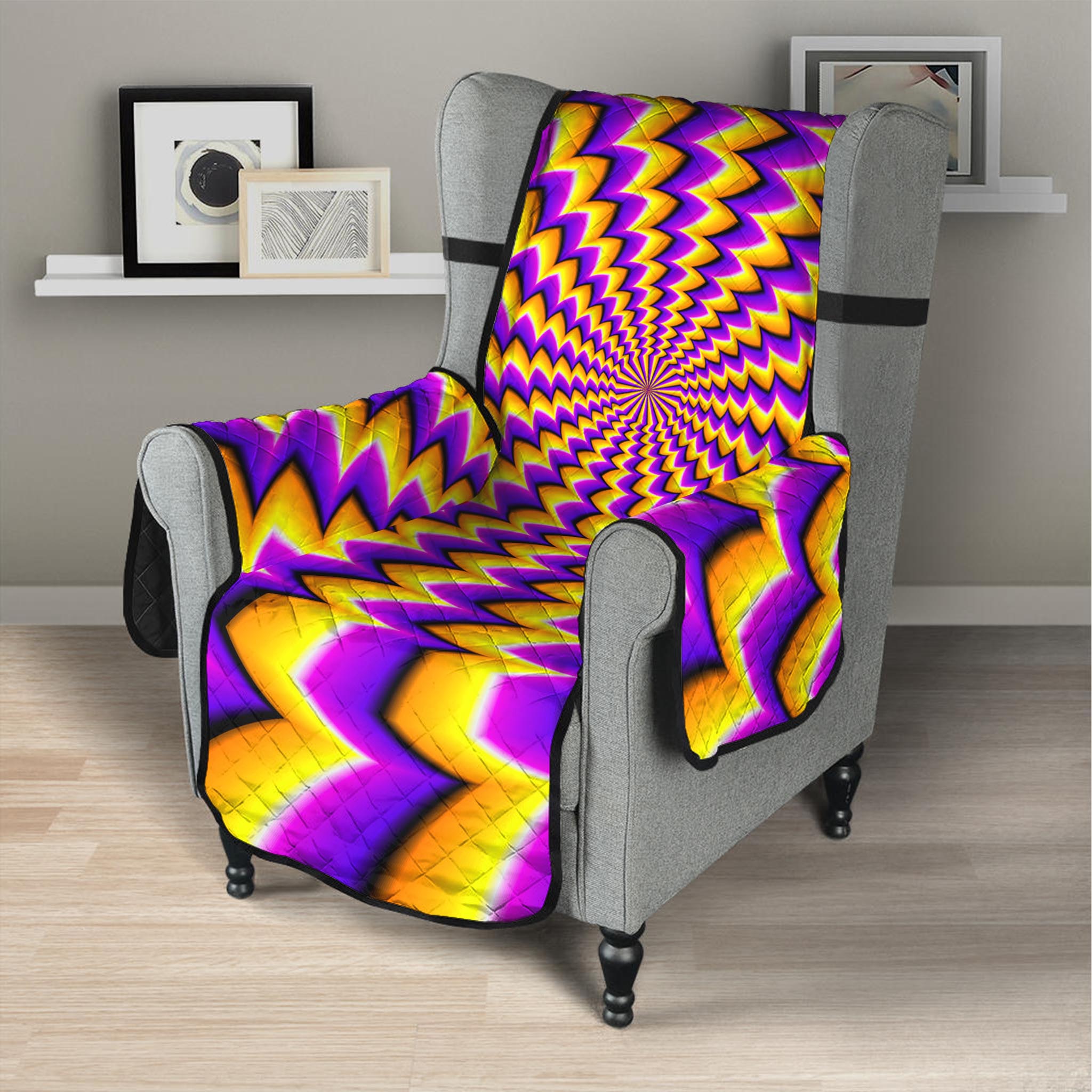 Yellow Dizzy Moving Optical Illusion Armchair Protector