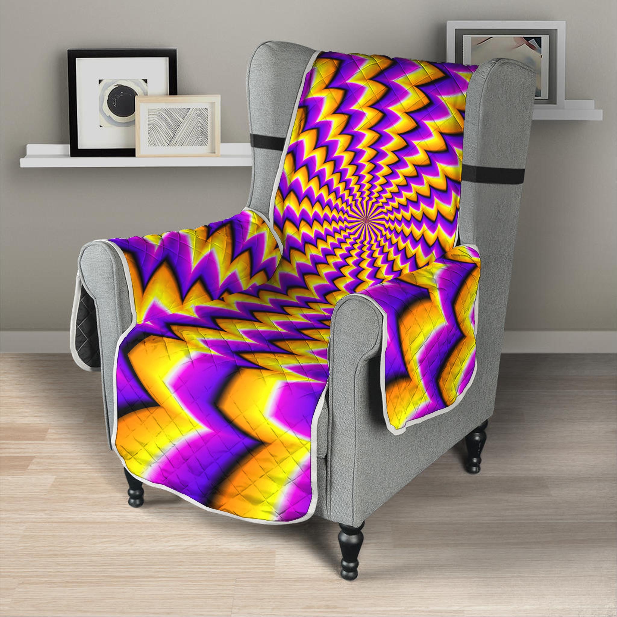 Yellow Dizzy Moving Optical Illusion Armchair Protector