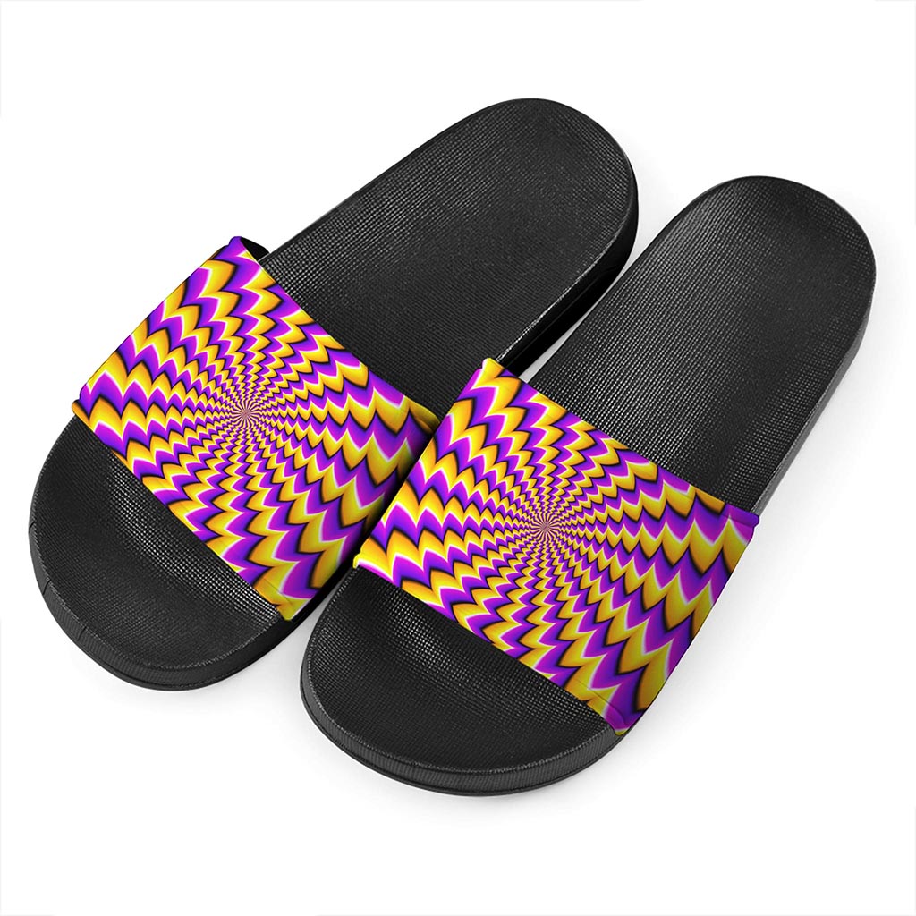 Yellow Dizzy Moving Optical Illusion Black Slide Sandals