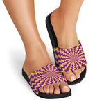 Yellow Dizzy Moving Optical Illusion Black Slide Sandals