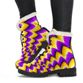 Yellow Dizzy Moving Optical Illusion Faux Fur Leather Boots