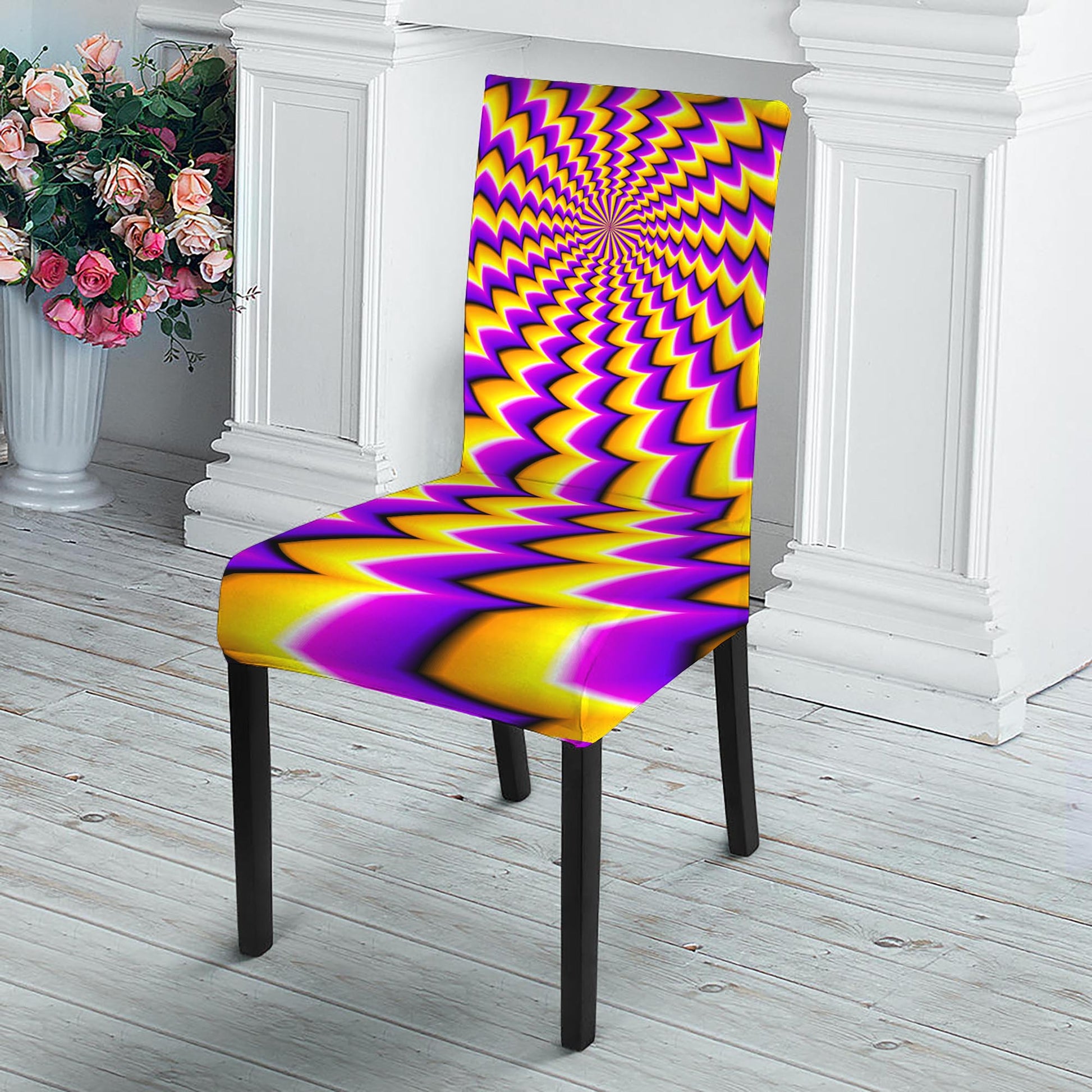 Yellow Dizzy Moving Optical Illusion Dining Chair Slipcover