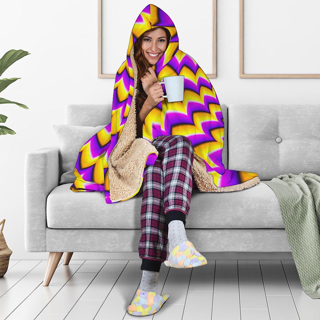 Yellow Dizzy Moving Optical Illusion Hooded Blanket