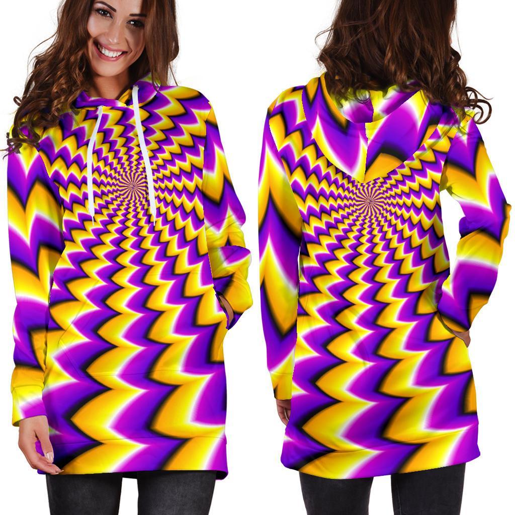 Yellow Dizzy Moving Optical Illusion Hoodie Dress GearFrost