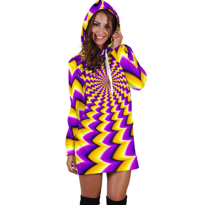 Yellow Dizzy Moving Optical Illusion Hoodie Dress GearFrost