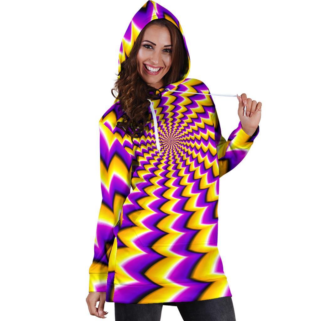 Yellow Dizzy Moving Optical Illusion Hoodie Dress GearFrost