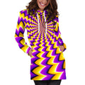 Yellow Dizzy Moving Optical Illusion Pullover Hoodie Dress