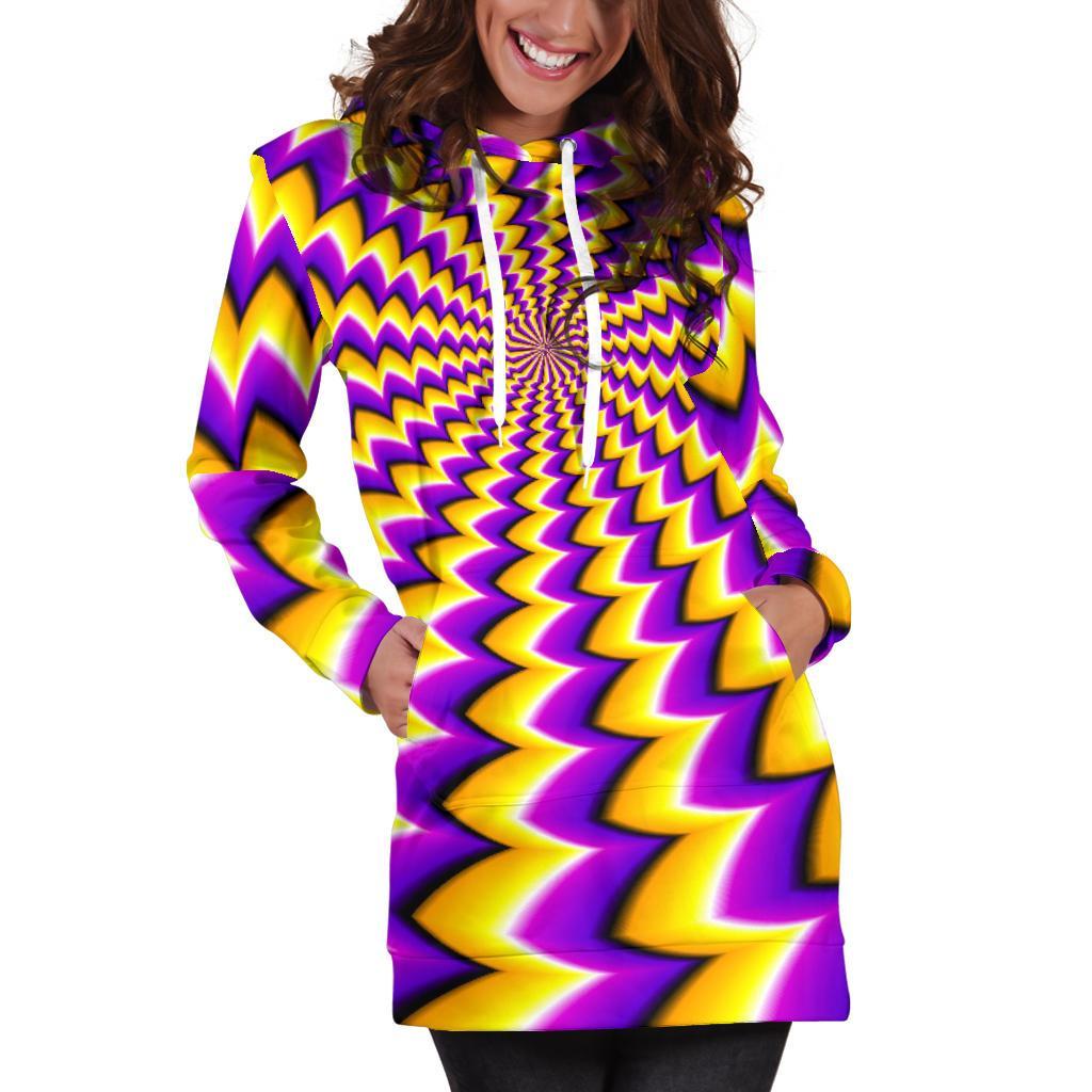 Yellow Dizzy Moving Optical Illusion Hoodie Dress GearFrost