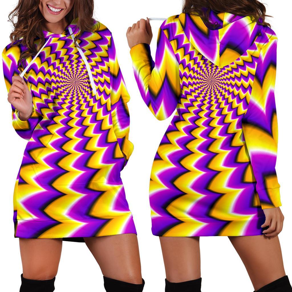 Yellow Dizzy Moving Optical Illusion Hoodie Dress GearFrost