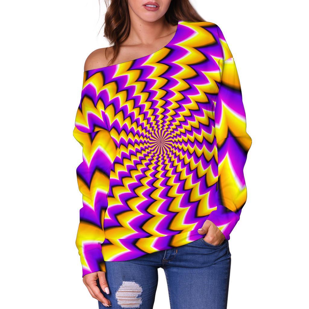 Yellow Dizzy Moving Optical Illusion Off Shoulder Sweatshirt GearFrost