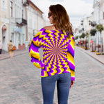 Yellow Dizzy Moving Optical Illusion Off Shoulder Sweatshirt GearFrost