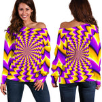 Yellow Dizzy Moving Optical Illusion Off Shoulder Sweatshirt GearFrost