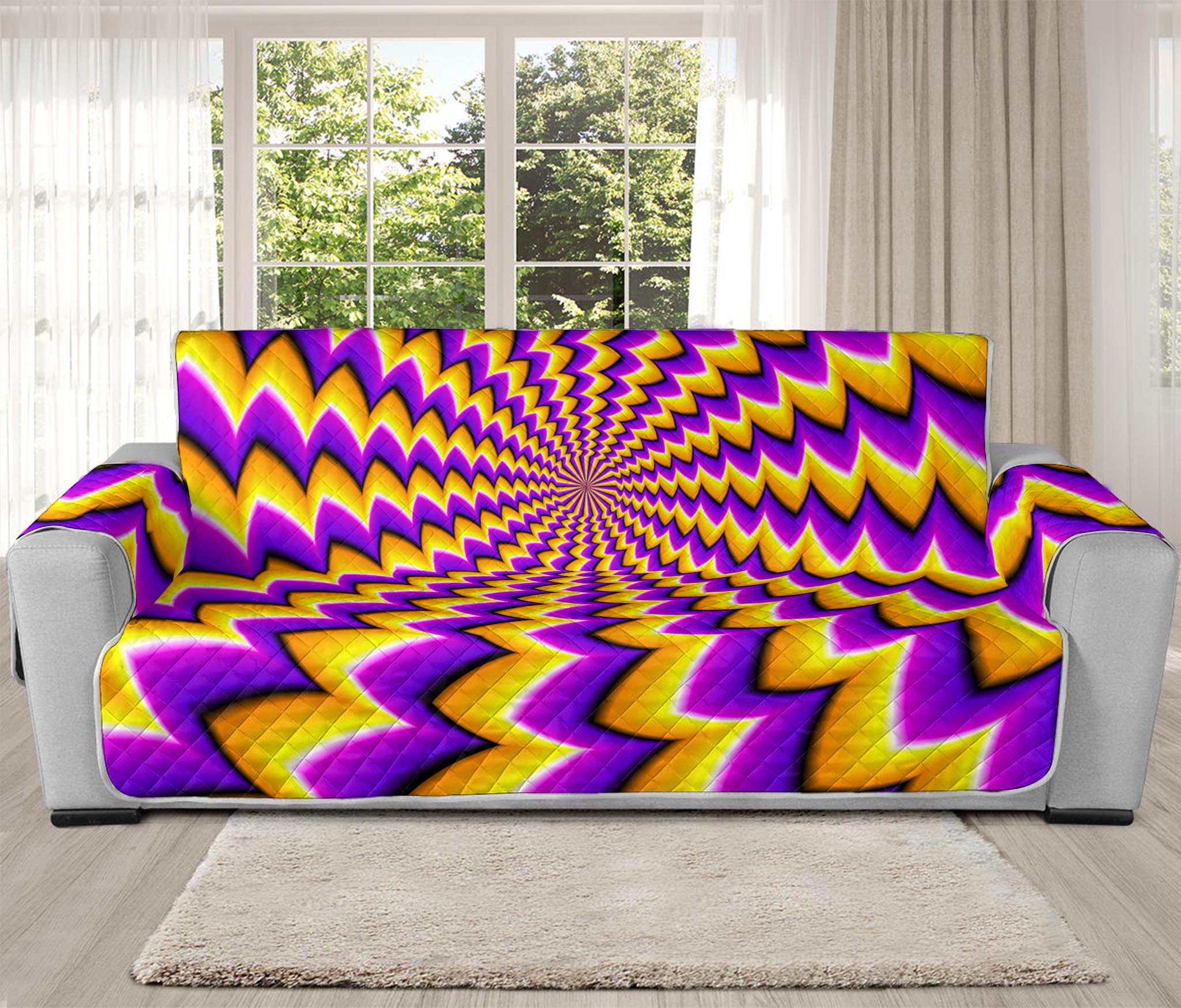 Yellow Dizzy Moving Optical Illusion Oversized Sofa Protector