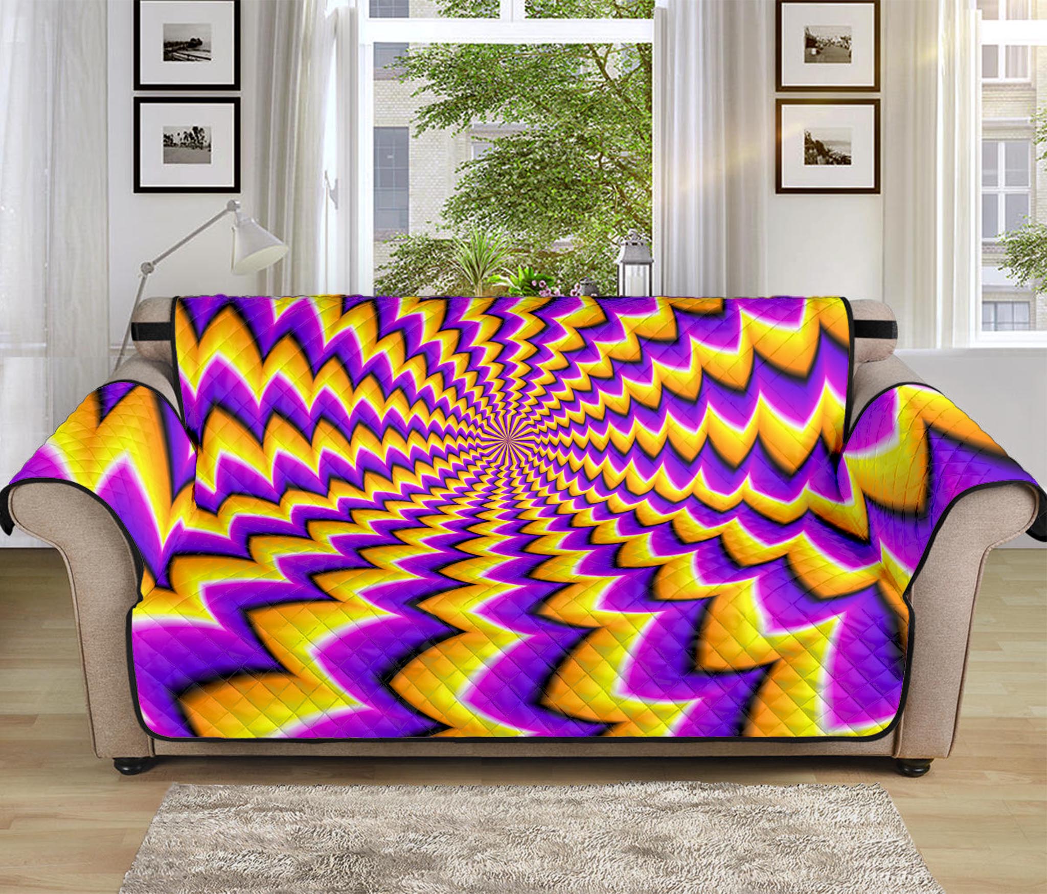 Yellow Dizzy Moving Optical Illusion Sofa Protector