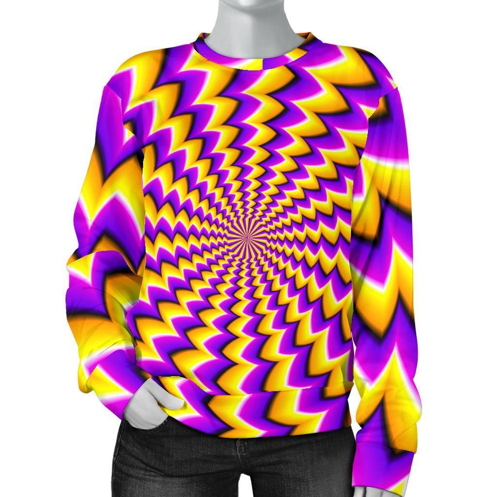 Yellow Dizzy Moving Optical Illusion Women's Crewneck Sweatshirt GearFrost