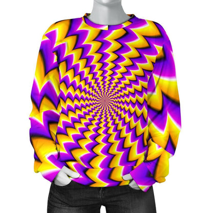 Yellow Dizzy Moving Optical Illusion Women's Crewneck Sweatshirt GearFrost