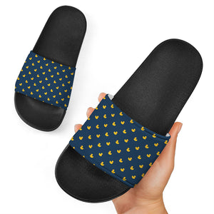 Yellow Duck Pattern Print Black Slide Sandals