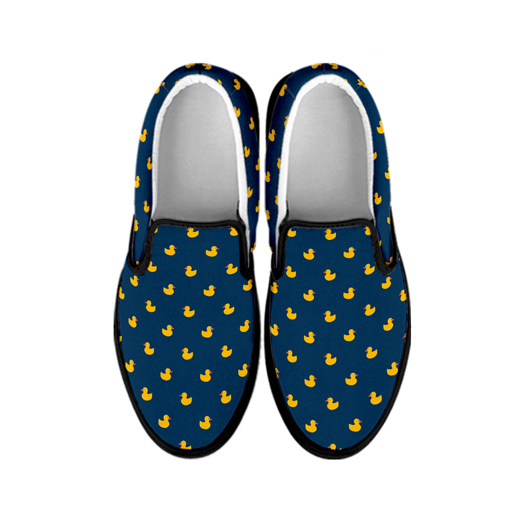 Yellow Duck Pattern Print Black Slip On Shoes