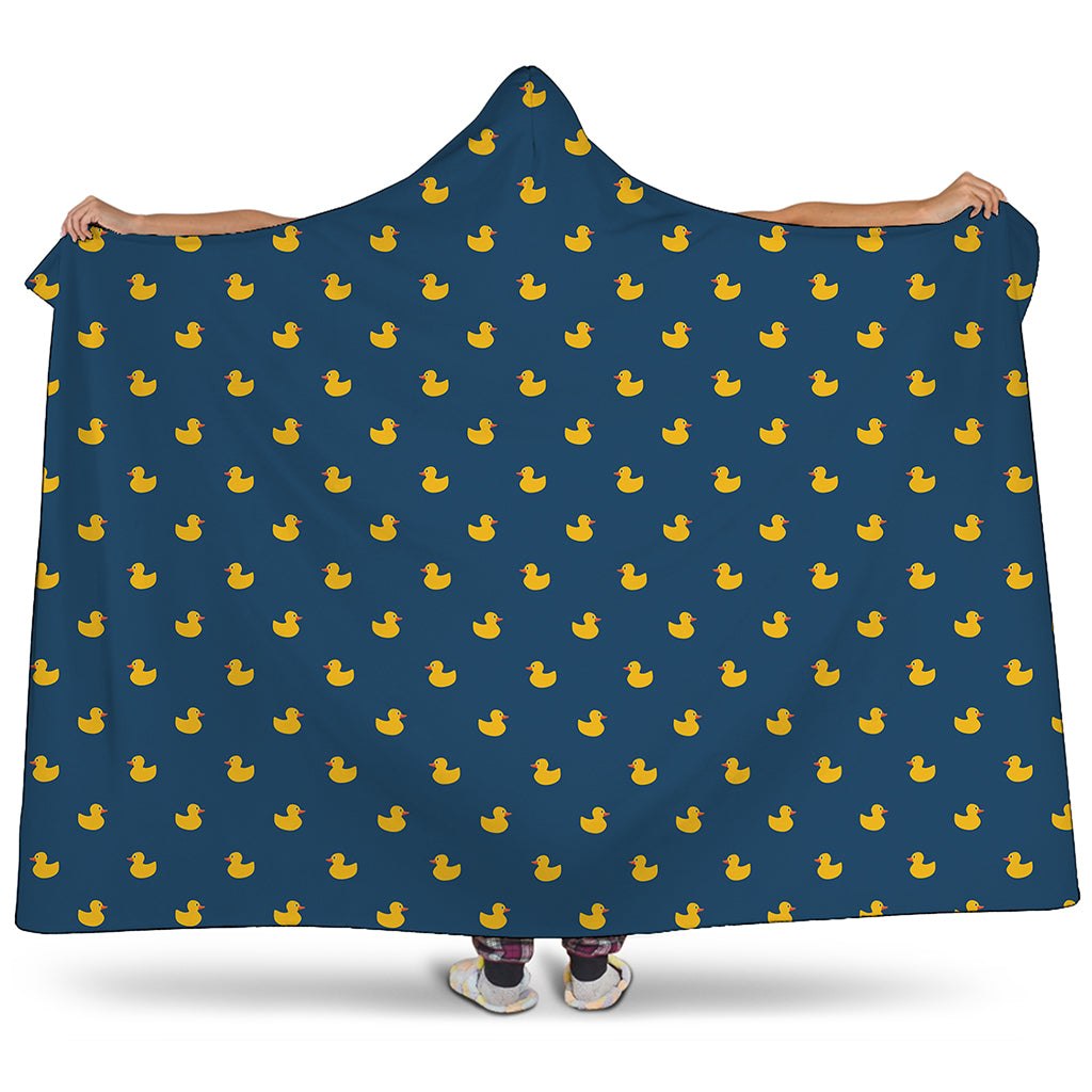 Yellow Duck Pattern Print Hooded Blanket