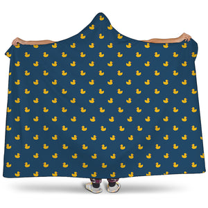 Yellow Duck Pattern Print Hooded Blanket