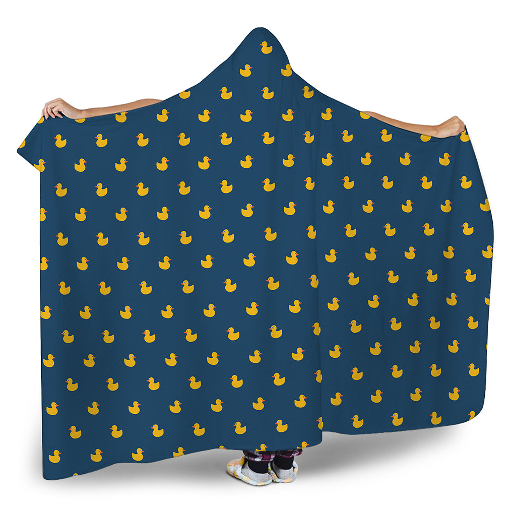 Yellow Duck Pattern Print Hooded Blanket