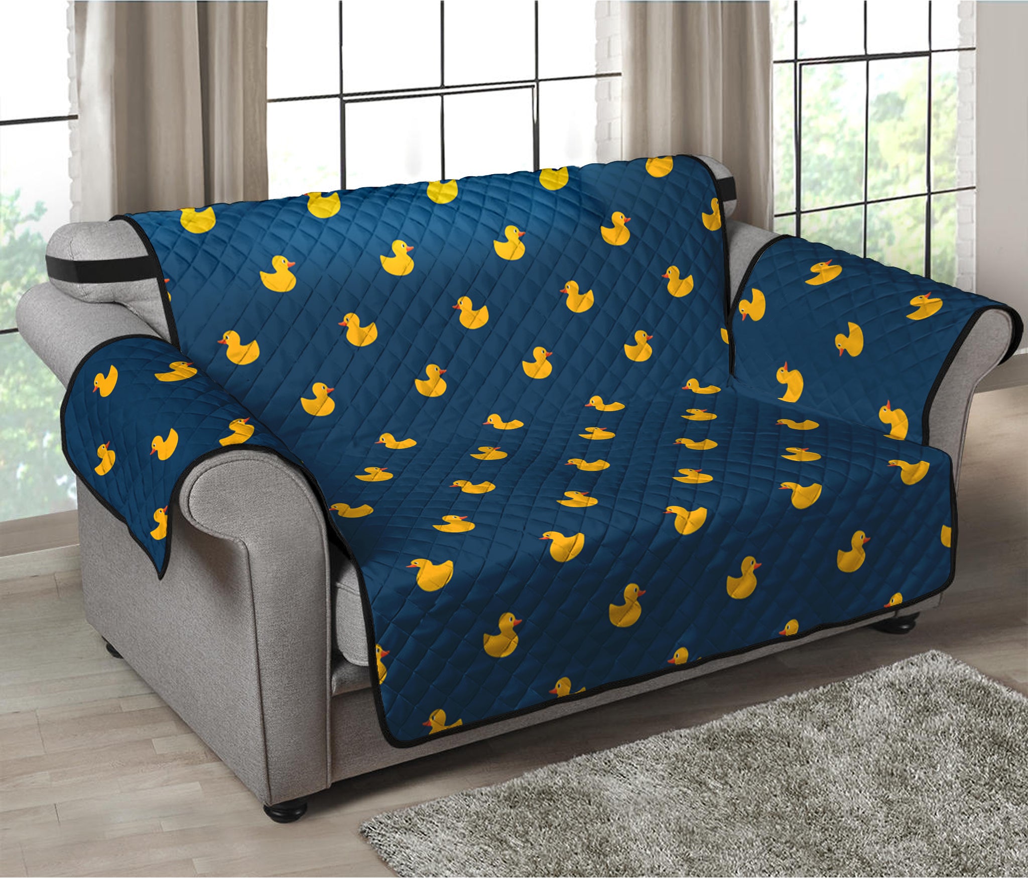 Yellow Duck Pattern Print Loveseat Protector