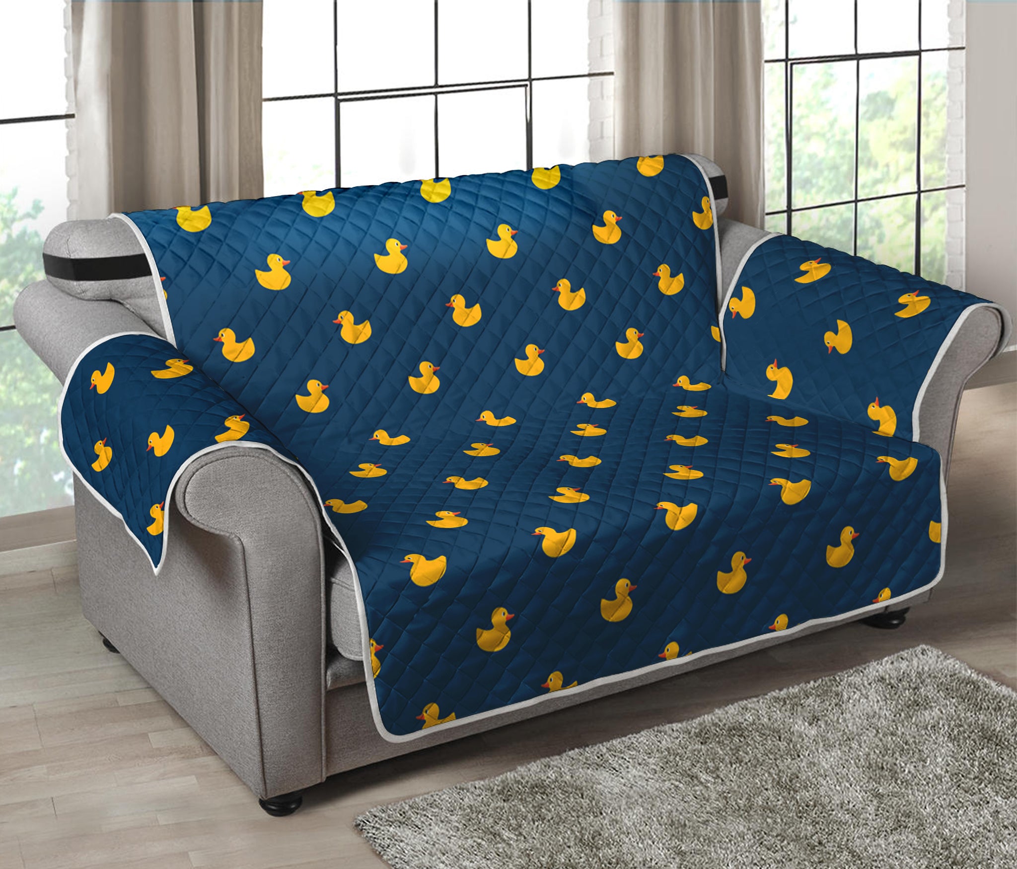 Yellow Duck Pattern Print Loveseat Protector