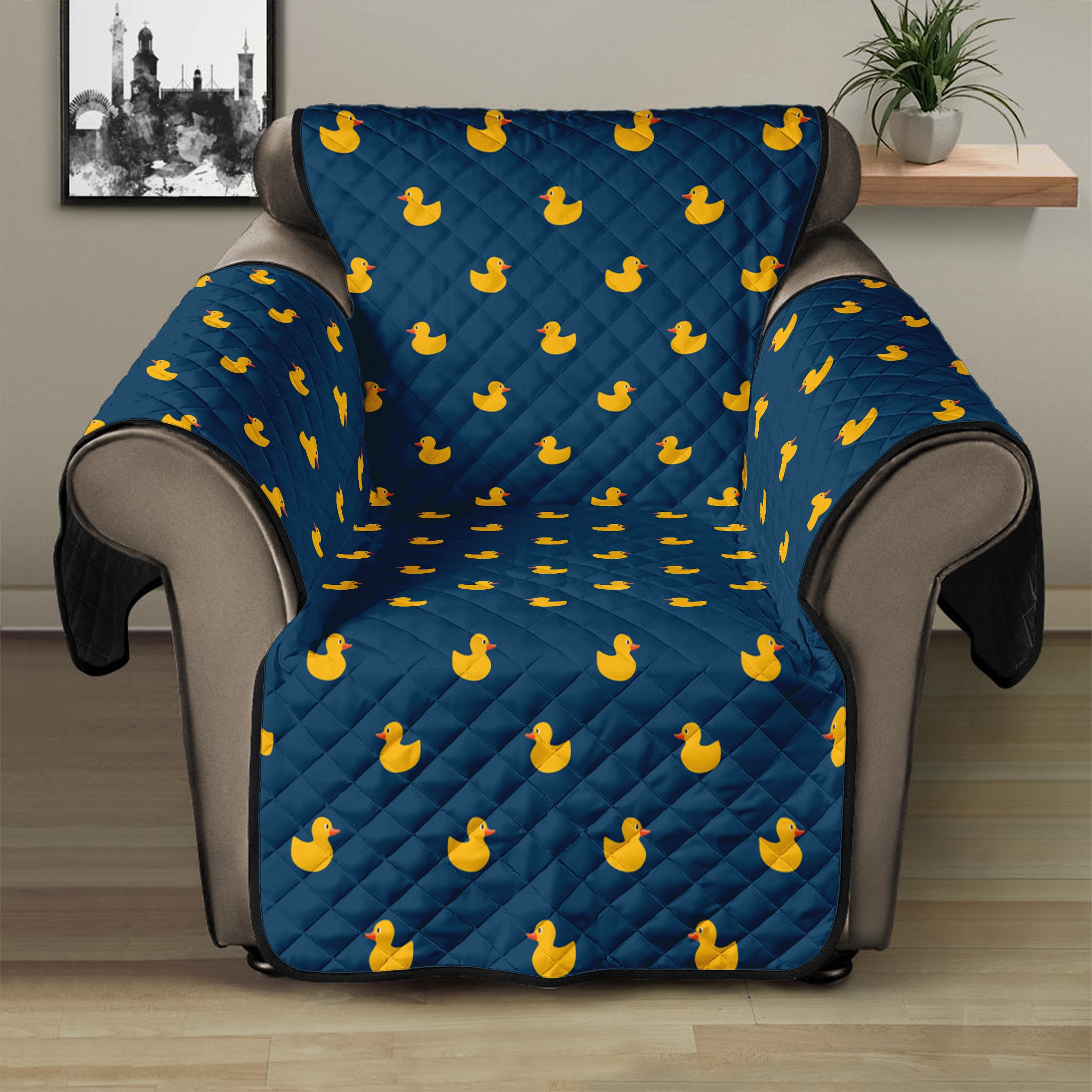 Yellow Duck Pattern Print Recliner Protector