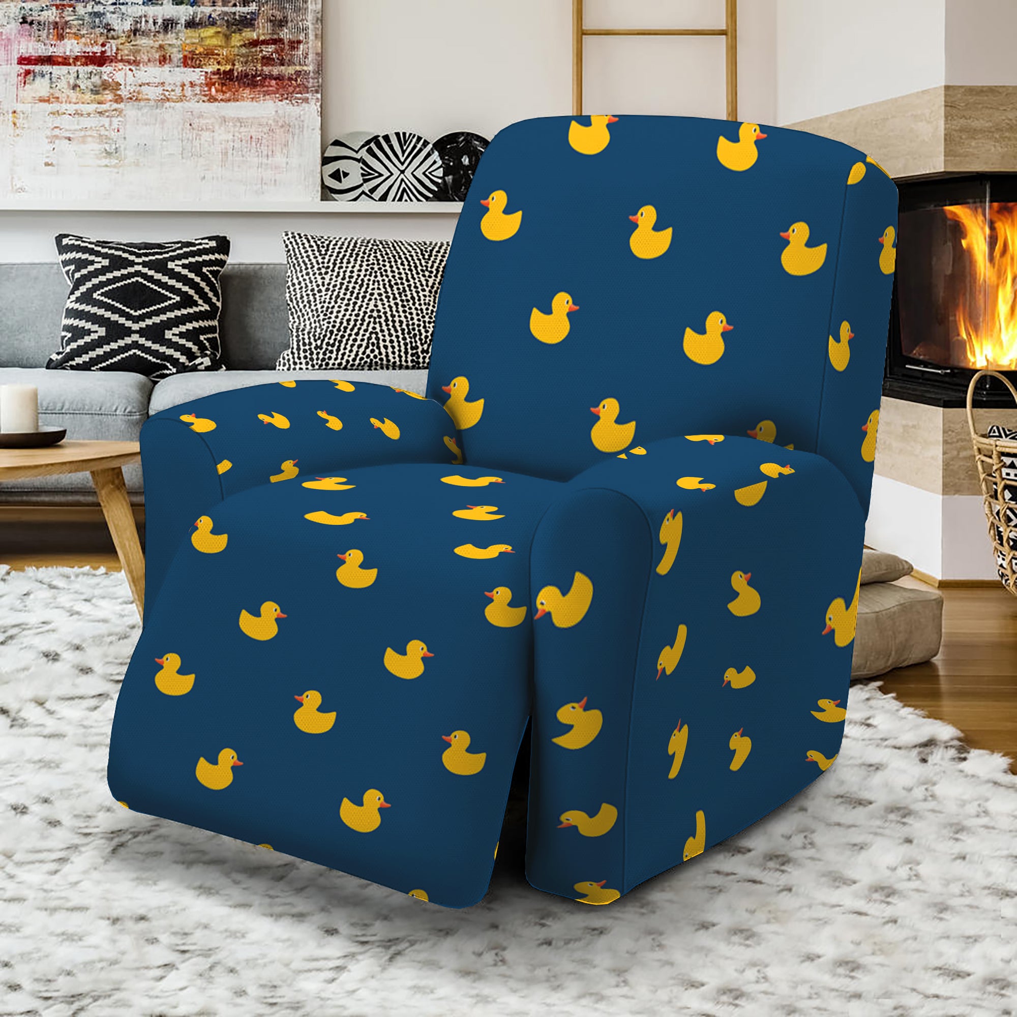 Yellow Duck Pattern Print Recliner Slipcover