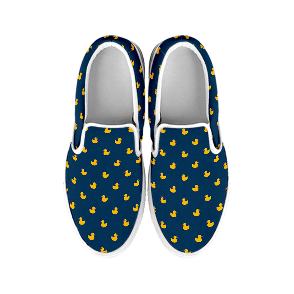 Yellow Duck Pattern Print White Slip On Shoes