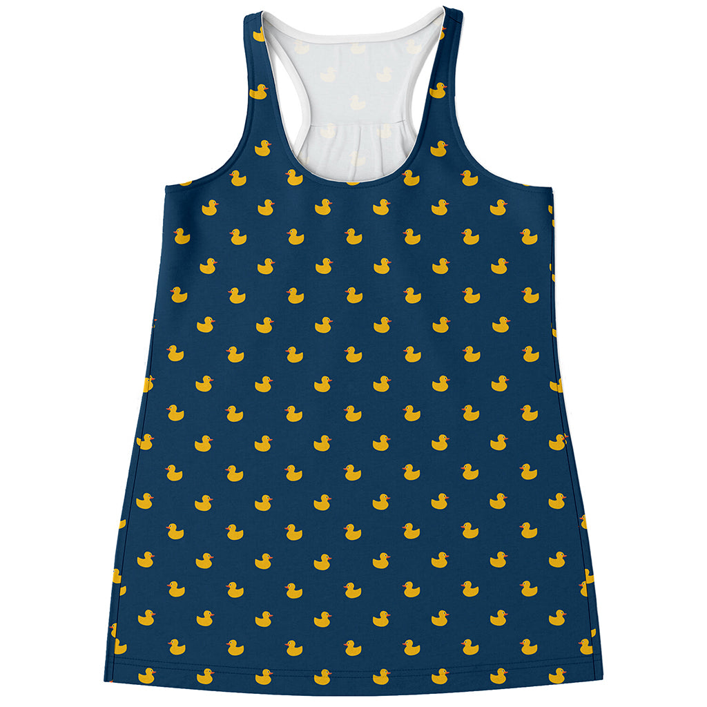 Yellow Duck Pattern Print Women's Racerback Tank Top