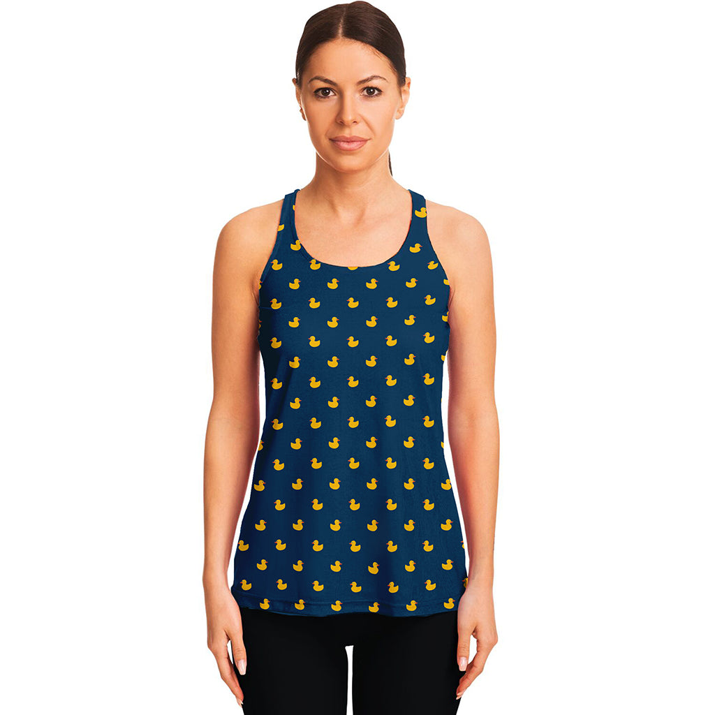 Yellow Duck Pattern Print Women's Racerback Tank Top