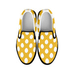 Yellow Eggs Pattern Print Black Slip On Shoes