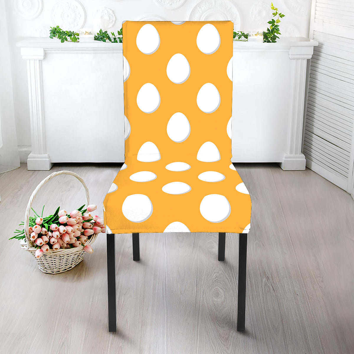 Yellow Eggs Pattern Print Dining Chair Slipcover