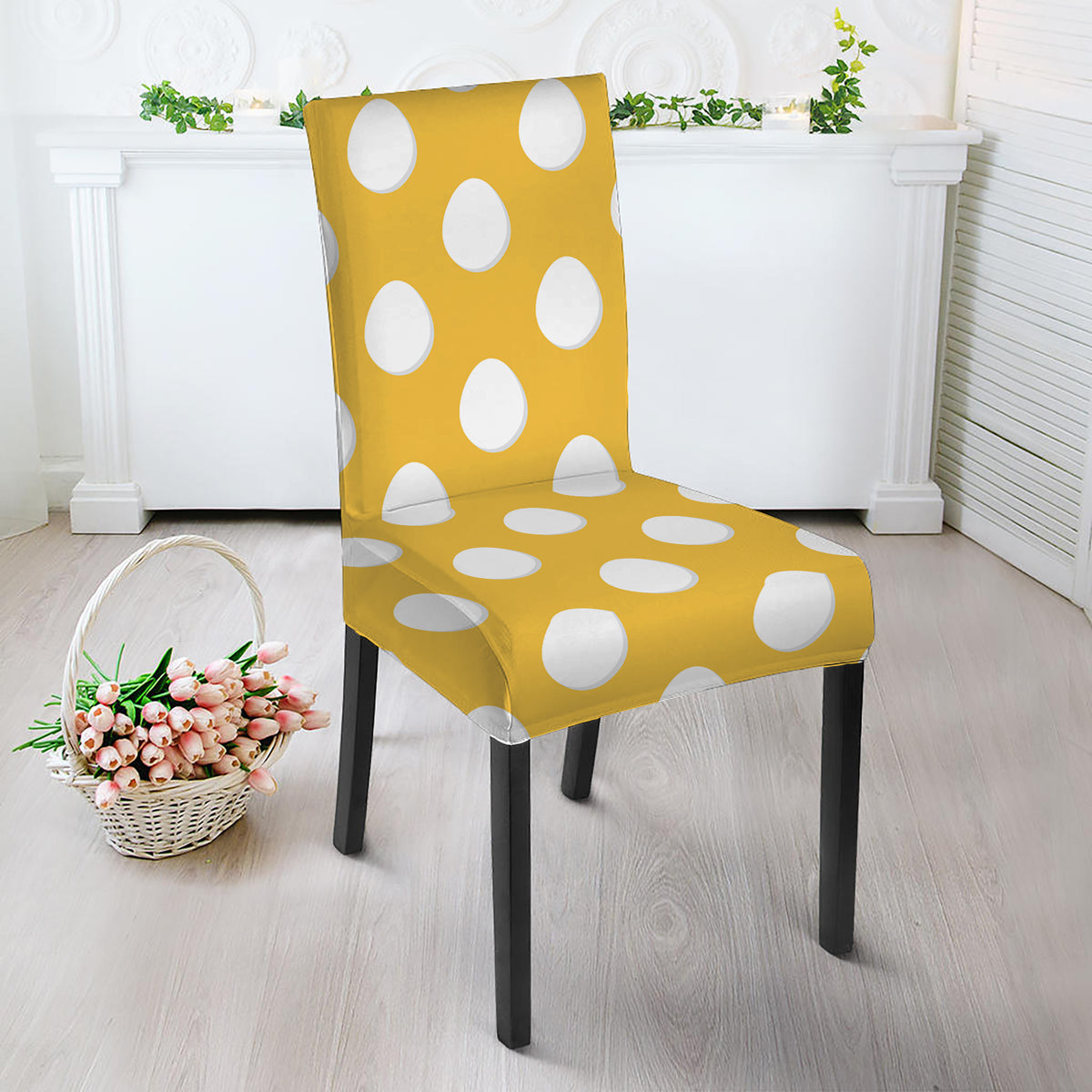 Yellow Eggs Pattern Print Dining Chair Slipcover