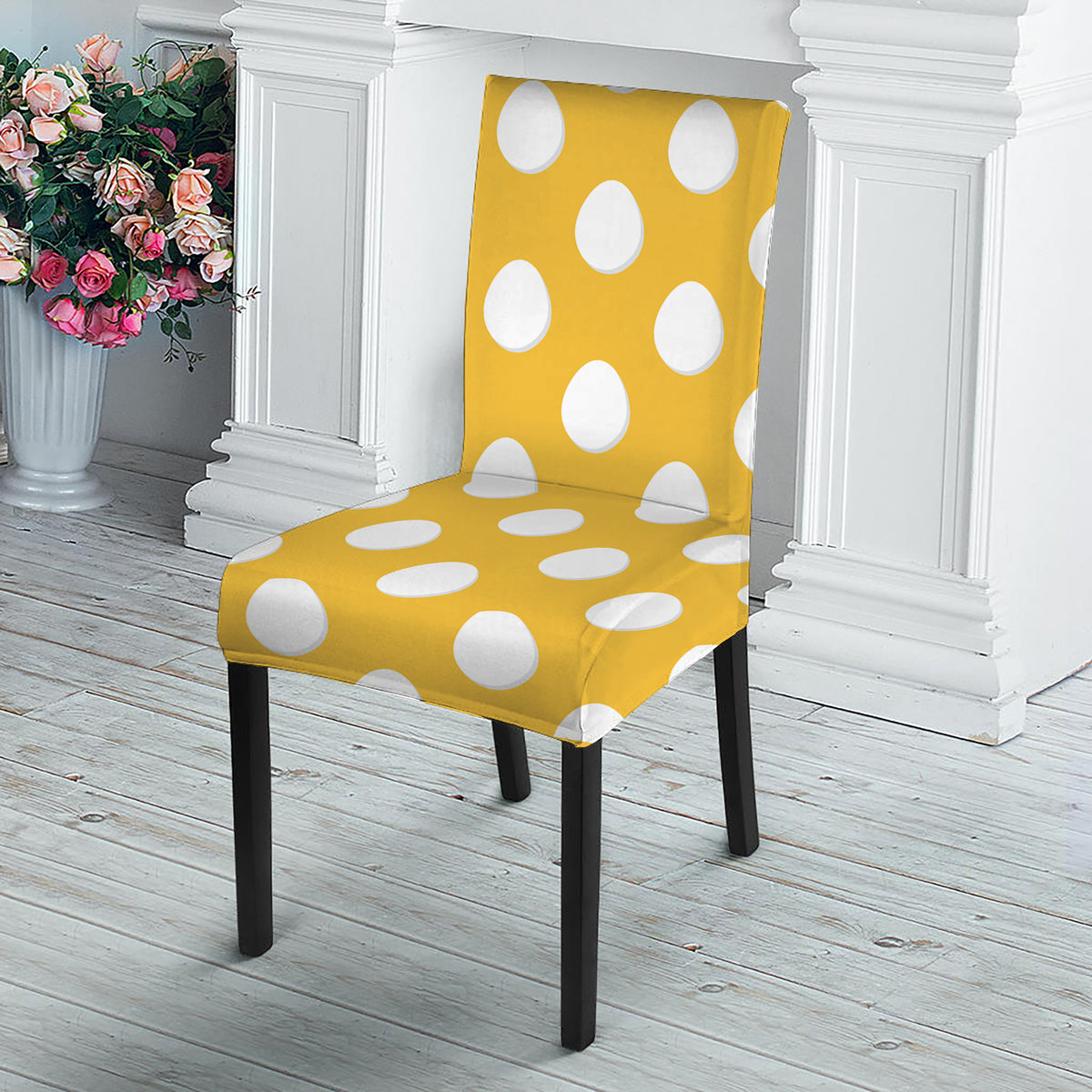 Yellow Eggs Pattern Print Dining Chair Slipcover