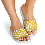 Yellow Eggs Pattern Print White Slide Sandals