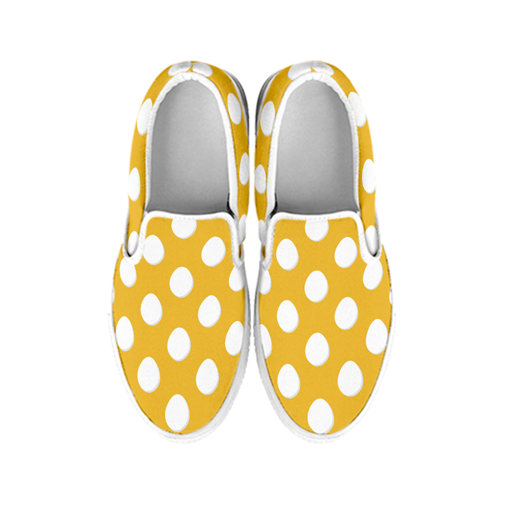 Yellow Eggs Pattern Print White Slip On Shoes
