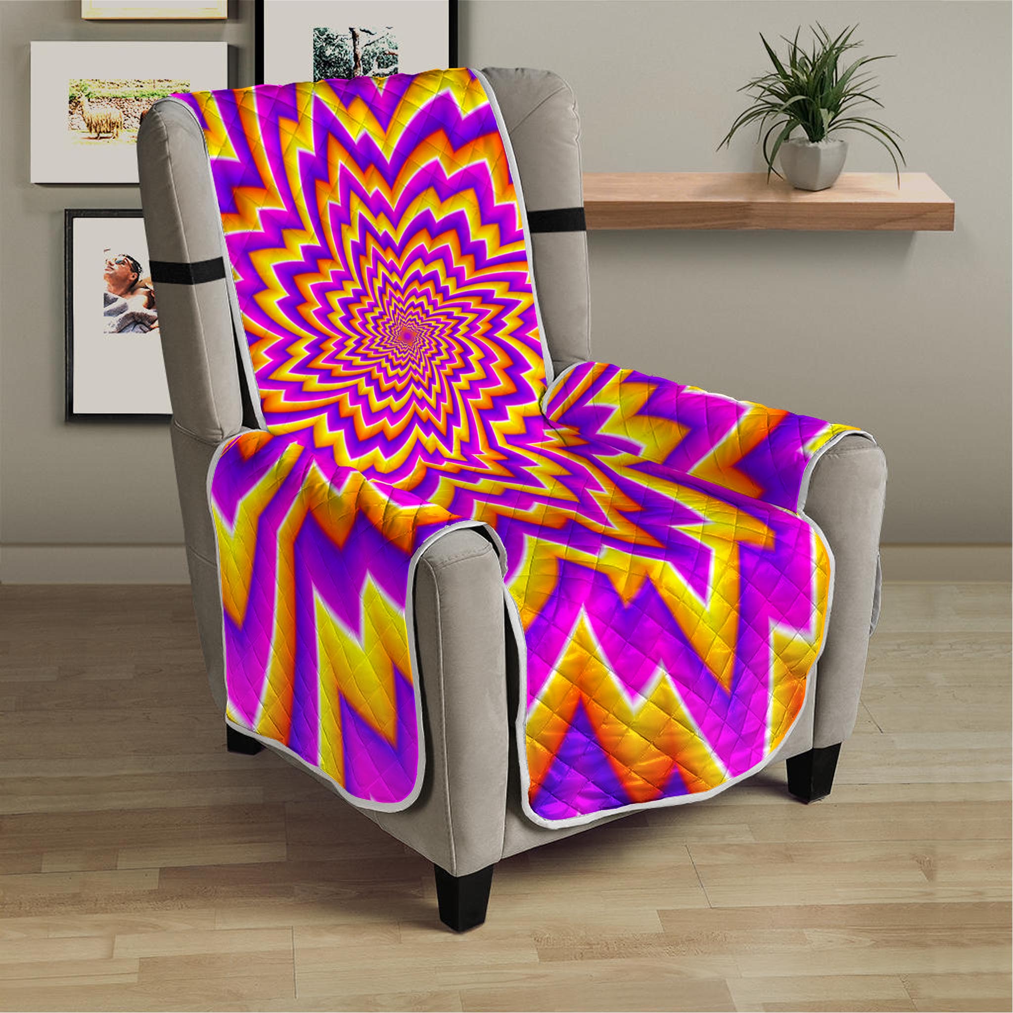 Yellow Expansion Moving Optical Illusion Armchair Protector