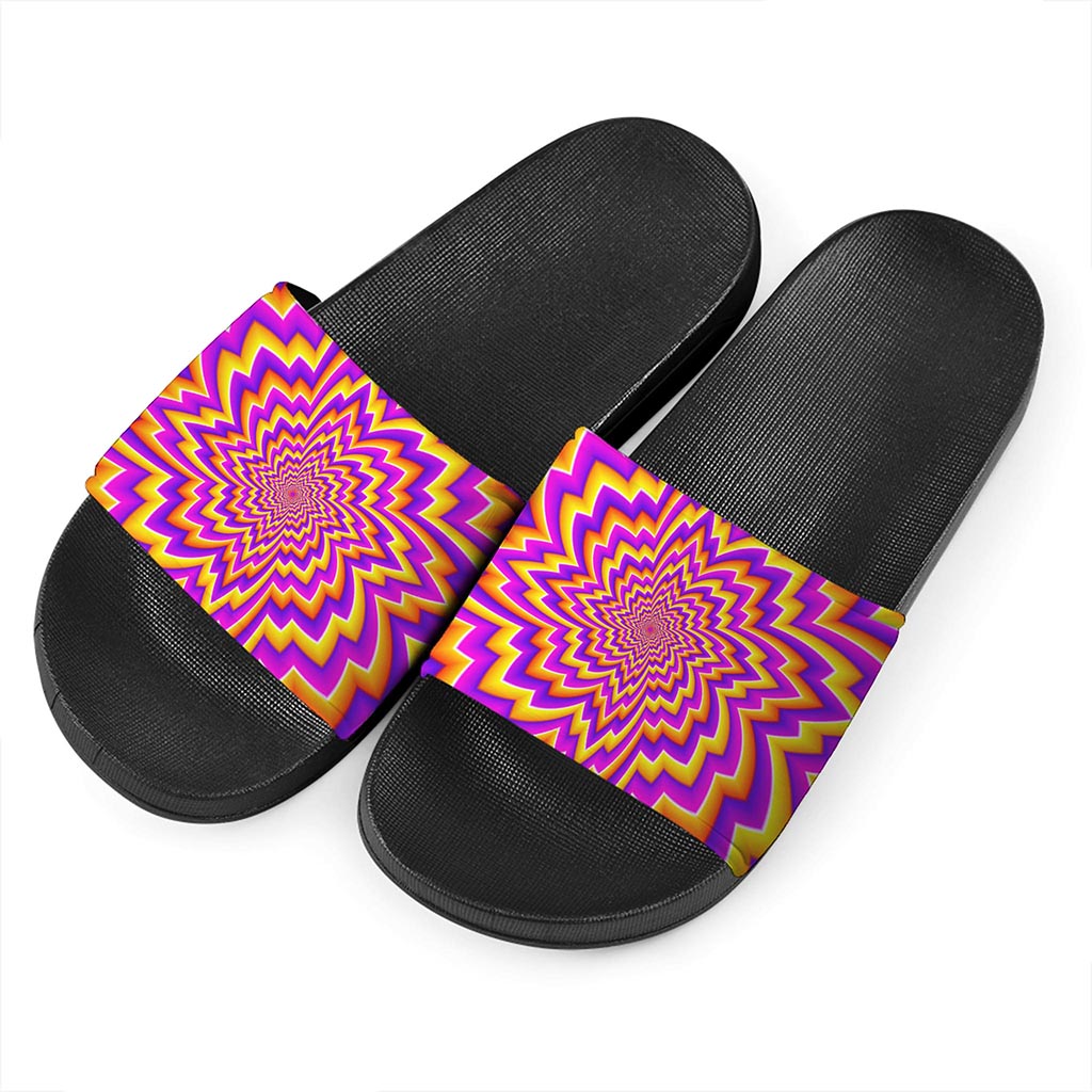 Yellow Expansion Moving Optical Illusion Black Slide Sandals