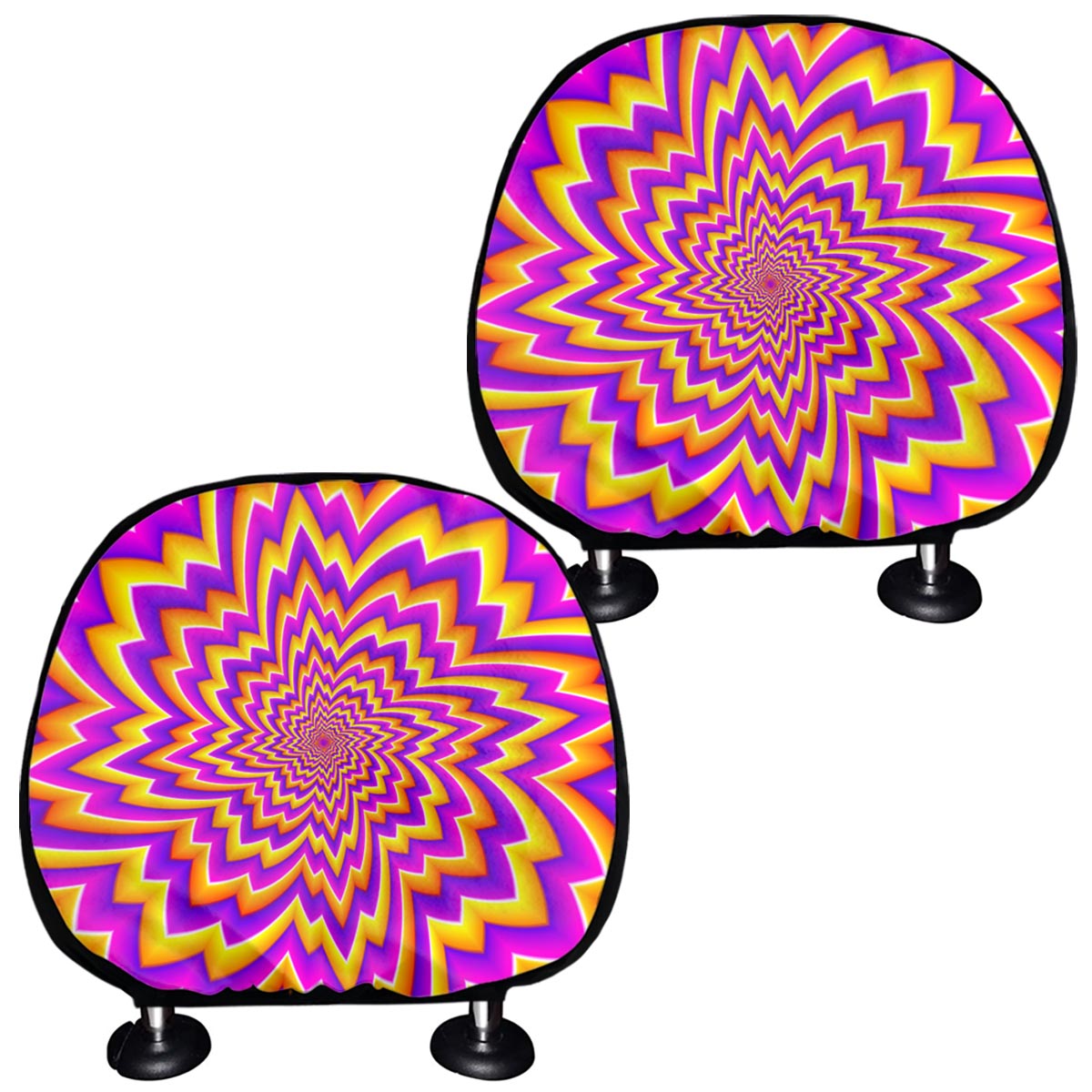 Yellow Expansion Moving Optical Illusion Car Headrest Covers